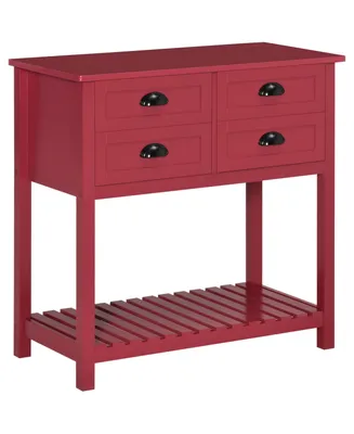Homcom Sideboard Buffet Cabinet, Storage Serving Console Table with 4 Drawers and Slatted Bottom Shelf for Kitchen, Living Room or Dining Room, Red