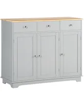 Homcom Modern Sideboard with Rubberwood Top, Buffet Cabinet with Storage Cabinets, Drawers and Adjustable Shelves for Living Room, Kitchen, Grey