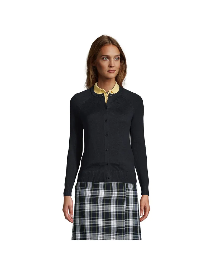 Lands' End School Uniform Women's Cotton Modal Button Front Cardigan  Sweater - Small - Pewter Heather