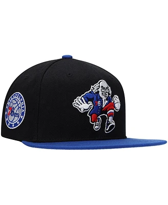 Men's Mitchell & Ness Black, Royal Philadelphia 76ers Side Core 2.0 Snapback Hat