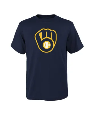 Big Boys and Girls Navy Milwaukee Brewers Logo Primary Team T-shirt