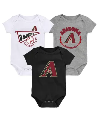 Infant Boys and Girls Black and White and Heather Gray Arizona Diamondbacks Biggest Little Fan 3-Pack Bodysuit Set