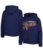 Big Boys and Girls Navy Detroit Tigers Wordmark Full-Zip Fleece Hoodie