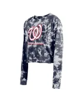 Women's New Era Navy Washington Nationals Tie-Dye Cropped Long Sleeve T-shirt