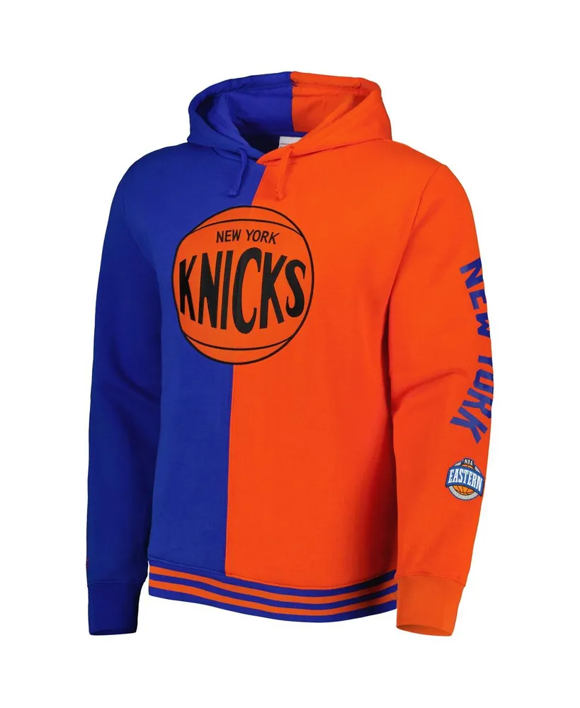 Men's Mitchell & Ness Blue and Orange New York Knicks Big Tall Hardwood Classics Split Pullover Hoodie