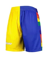 Men's Mitchell & Ness Royal and Gold Denver Nuggets Hardwood Classics 1991 Split Swingman Shorts