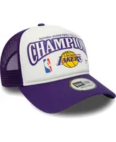 Men's New Era White, Purple Los Angeles Lakers 17x League Champs Commemorative 9FORTY Trucker Snapback Hat