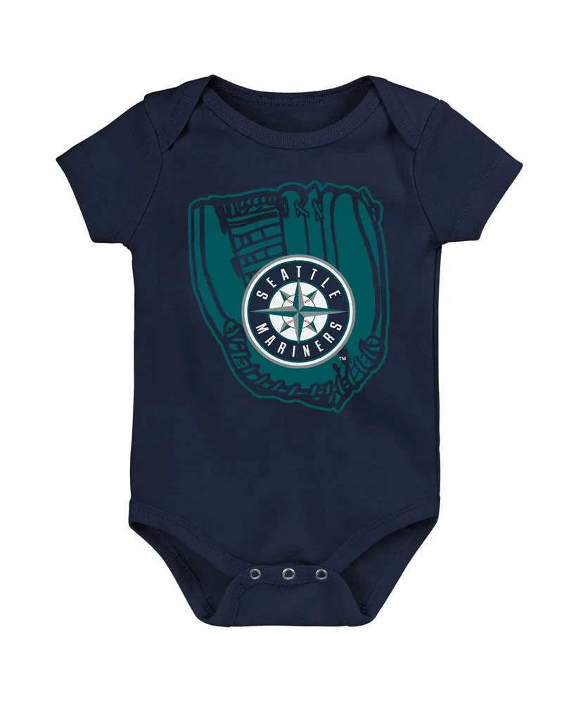 Newborn and Infant Boys Girls Teal, Navy, White Seattle Mariners Minor League Player Three-Pack Bodysuit Set