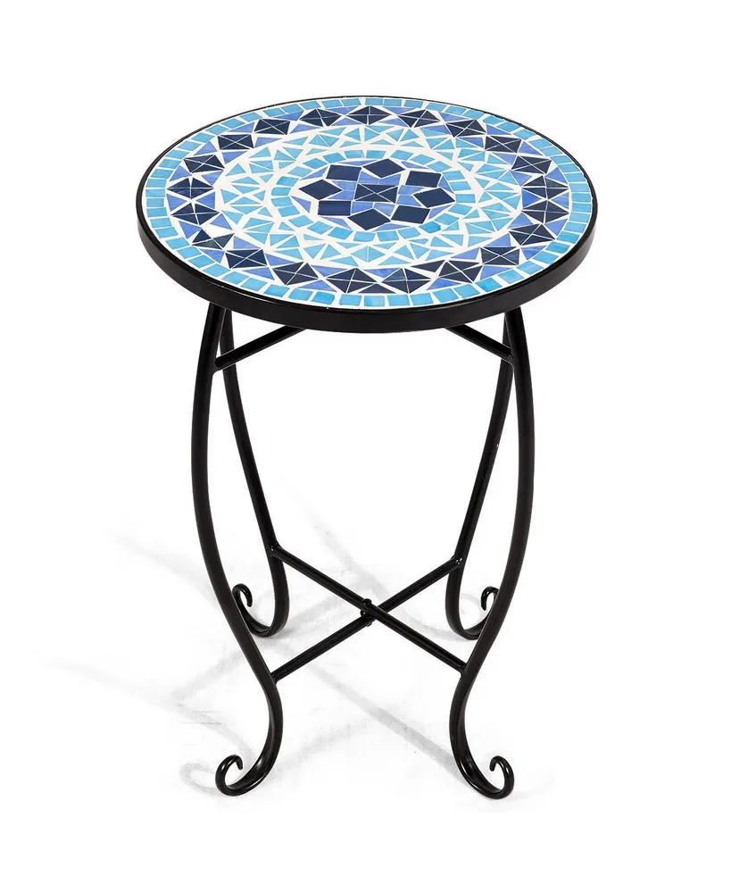 Costway Outdoor Indoor Accent Table Plant Stand Cobalt