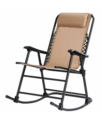 Folding Rocking Chair Porch Patio Indoor Foldable Rocker Seat With Headrest