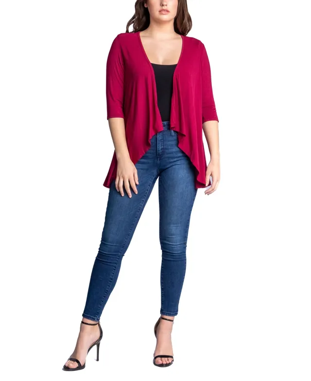 24seven Comfort Apparel Plus Elbow Length Open Front Cardigan