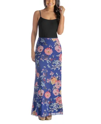 24seven Comfort Apparel Women's Elastic Waist Dressy Maxi Skirt