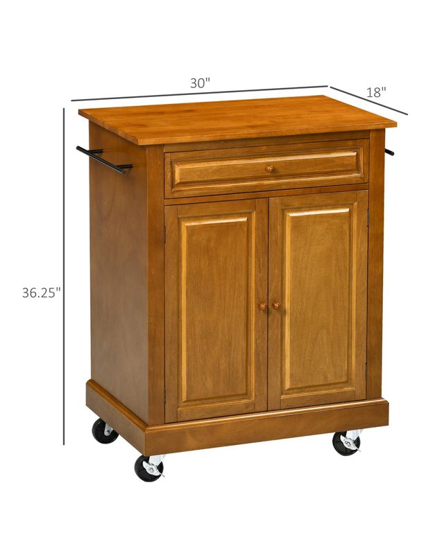 Homcom Modern Kitchen Island on Wheels, Rolling Serving Cart with Drawer, Storage Cabinet, and 2 Towel Racks for Dining Room, Brown