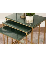 Coaster Home Furnishings 3 Piece Marble Top Nesting Table - Green, Antique