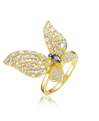 Rachel Glauber Ra 14K Gold Plated Black Cubic Zirconia Butterfly Ring