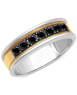 Men's Black Sapphire Band (3/4 ct. t.w.) Sterling Silver & 18k Gold-Plate