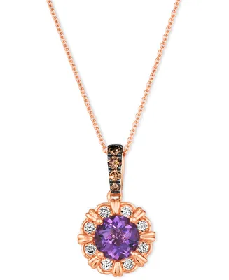 Le Vian Grape Amethyst (1-1/6 ct. t.w.) & Diamond (1/4 ct. t.w.) Flower Adjustable 20" Pendant Necklace in 14k Rose Gold