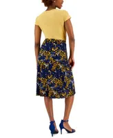 Kasper Womens Cowl Neck Top Printed Midi Skirt