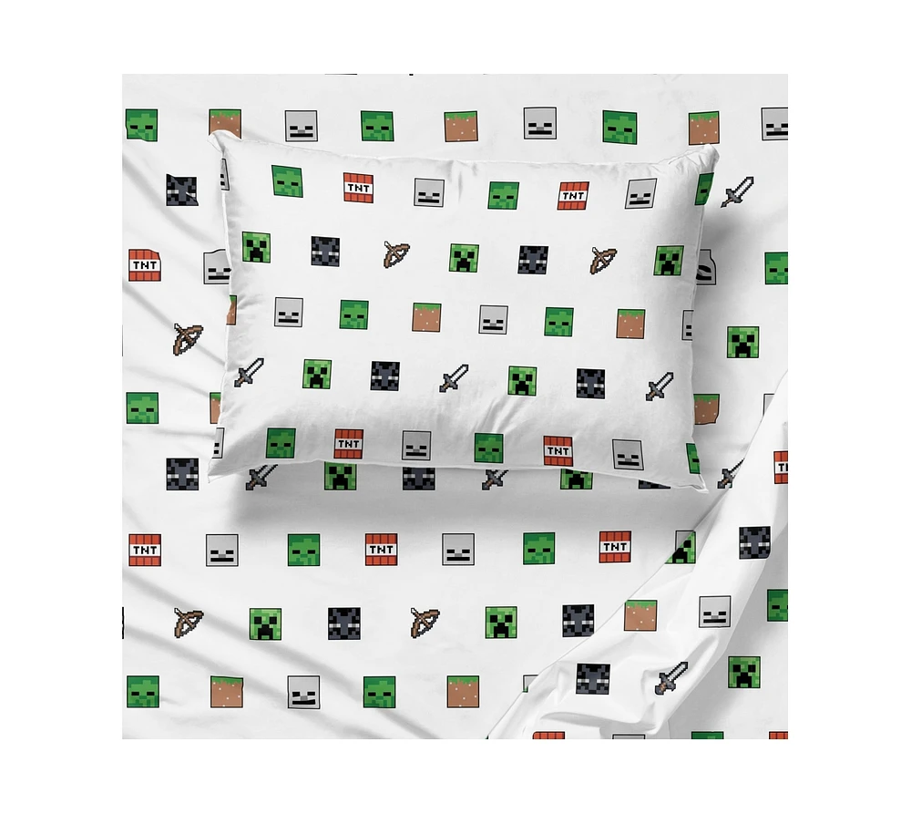 Saturday Park Minecraft Emblematic 100% Organic Cotton Twin Sheet Set