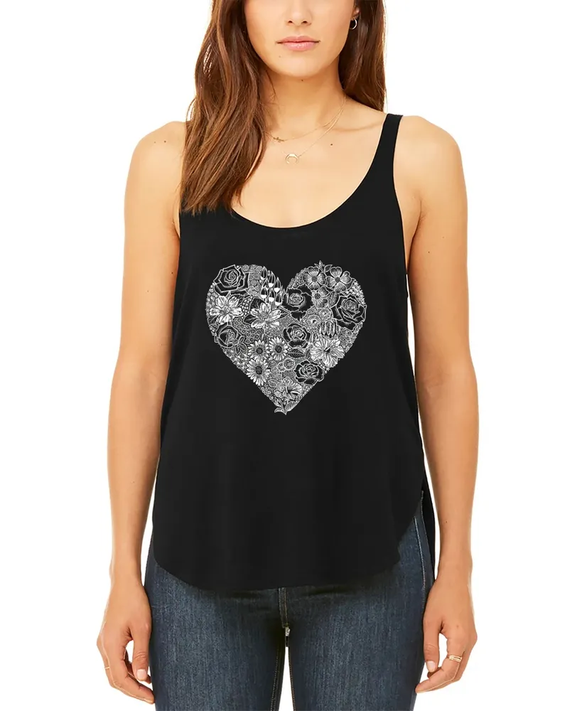 La Pop Art Women's Premium Heart Flowers Word Flowy Tank Top