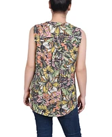 Ny Collection Petite Sleeveless Printed Pintucked Blouse