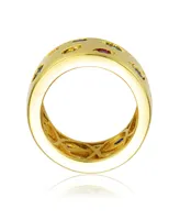 Rachel Glauber Radiant 14K Gold Plated Wide Band Ring with Spotted Multi-Colored Cubic Zirconia