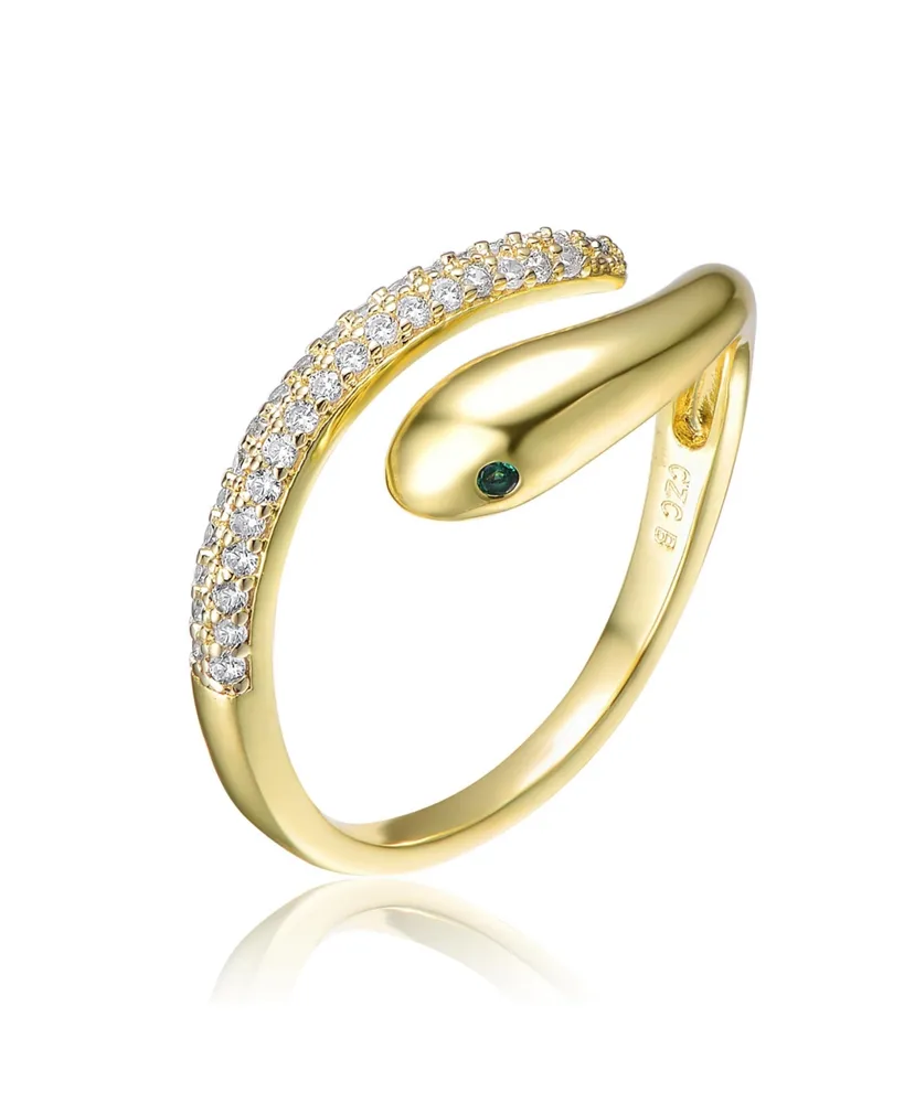 Rachel Glauber Ra 14K Gold Plated Cubic Zirconia Snake Bypass Ring