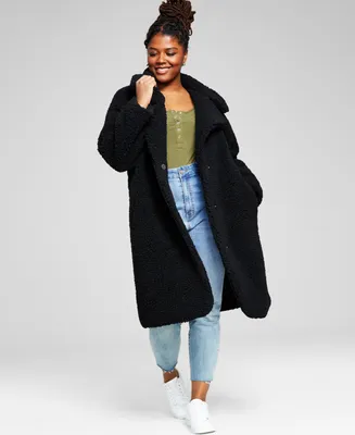 BCBGeneration Women's Plus Size Notch-Collar Teddy Coat, Created for Macy's