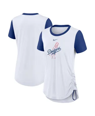 Women's Nike White Los Angeles Dodgers Hipster Swoosh Cinched Tri-Blend Performance Fashion T-shirt