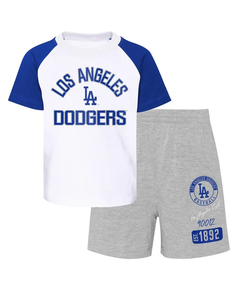 Infant Boys and Girls White, Heather Gray Los Angeles Dodgers Ground Out Baller Raglan T-shirt Shorts Set