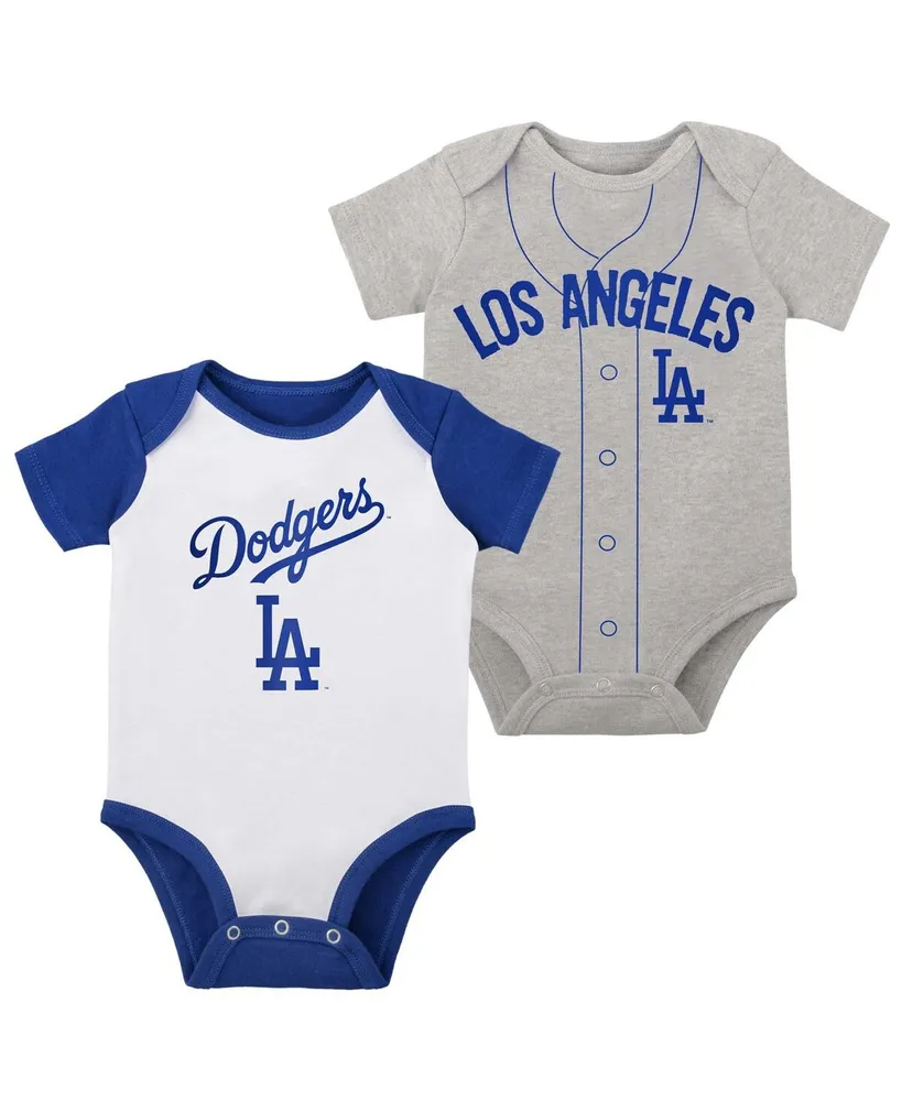 Infant Boys and Girls White, Heather Gray Los Angeles Dodgers Two-Pack Little Slugger Bodysuit Set