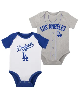 Infant Boys and Girls White, Heather Gray Los Angeles Dodgers Two-Pack Little Slugger Bodysuit Set