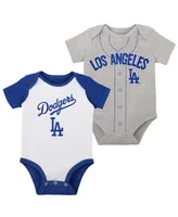 Infant Boys and Girls White, Heather Gray Los Angeles Dodgers Two-Pack Little Slugger Bodysuit Set