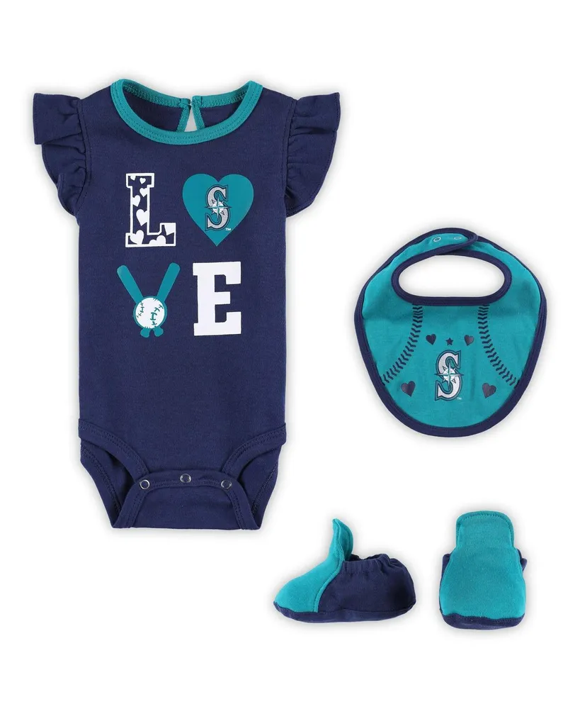 Newborn & Infant Navy/Red Atlanta Braves Three-Piece Love of Baseball Bib Bodysuit Booties Set