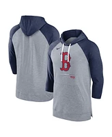 Men's Nike Heather Gray, Heather Navy Boston Red Sox Baseball Raglan 3/4 Sleeve Pullover Hoodie