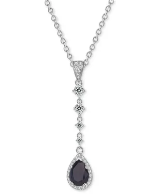 Sapphire (1-1/2 ct. t.w.) & White Topaz (3/8 ct. t.w.) Pear Drop Lariat Necklace in Sterling Silver, 16" + 2" extender