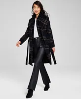 Calvin Klein Womens Wool Blend Belted Wrap Coat, Created for Macys