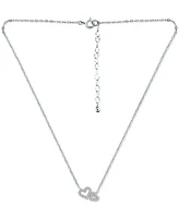 Giani Bernini Cubic Zirconia Double Heart Pendant Necklace, 16" + 2" extender, Created for Macy's