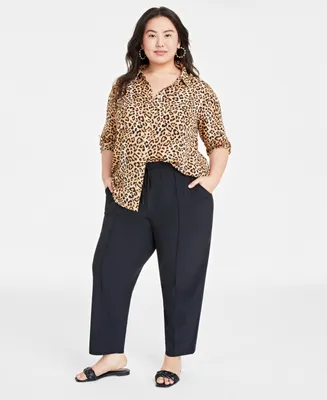 On 34th Trendy Plus Size Button-Front Crepe Shirt, Created for Macy's