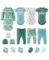 The Peanutshell Baby Boys Newborn Layette Gift Set for Baby Baby Girls, Blue Green Wild Jungle, 16 Essential Pieces