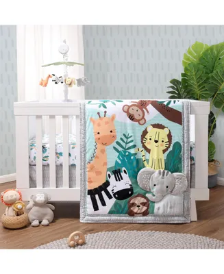 The Peanutshell Green and Grey Wild Kingdom Crib Bedding Set for Baby Boys or Baby Girls, 3 Piece Nursery Set