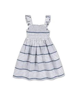 Hope & Henry Little Girls Flutter Sleeve Smocked Linen Dress