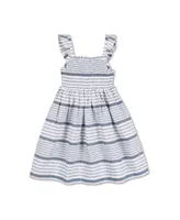 Hope & Henry Little Girls Flutter Sleeve Smocked Linen Dress