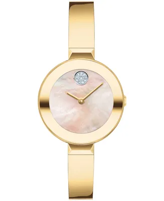 Movado Women's Bold Bangles Swiss Quartz Ionic Plated Gold-Tone Steel Watch 28mm - Gold