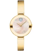 Movado Women's Bold Bangles Swiss Quartz Ionic Plated Gold-Tone Steel Watch 28mm - Gold