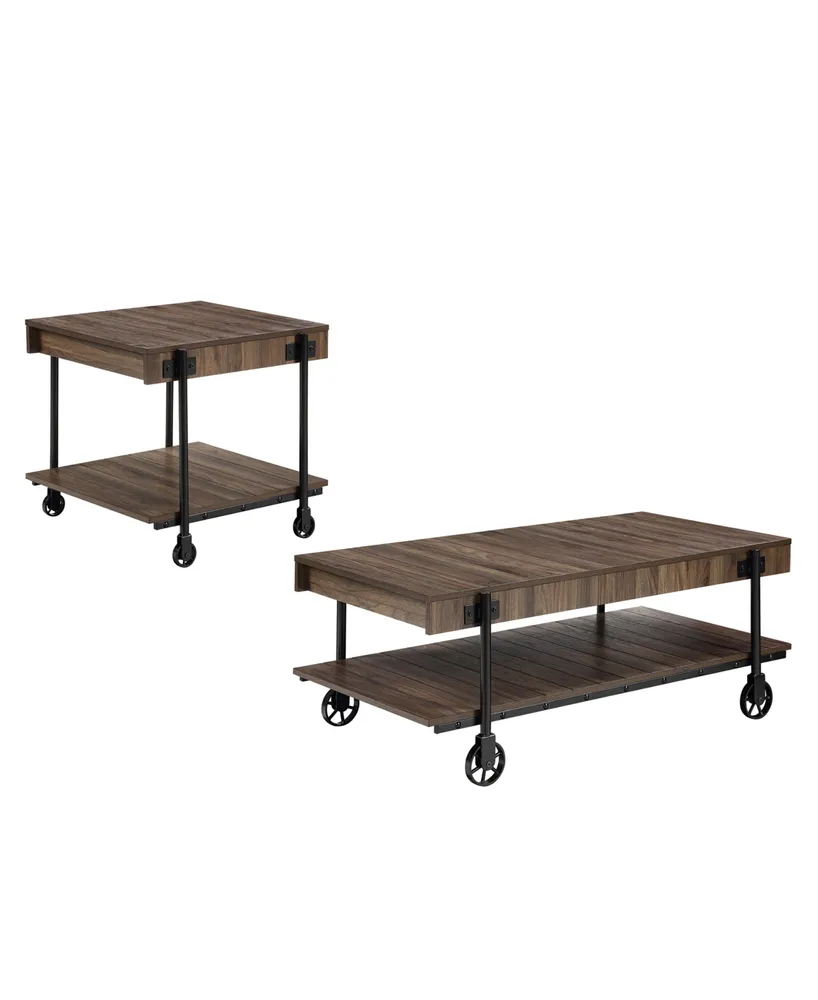 Furniture of America Luther 2 Piece Steel Industrial Coffee End Table Set