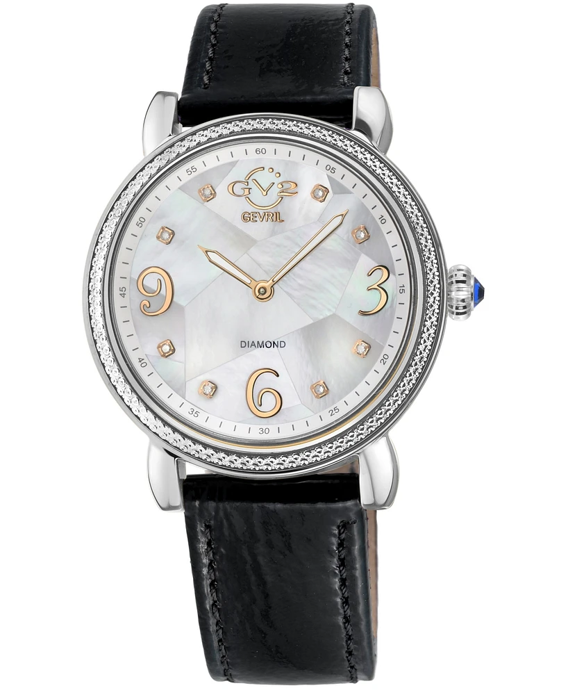 GV2 by Gevril Women's Ravenna Swiss Quartz Black Leather Watch 37mm