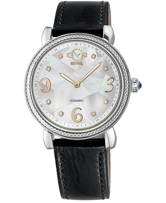 GV2 by Gevril Women's Ravenna Swiss Quartz Black Leather Watch 37mm
