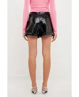 Grey Lab Women's Low Waist Faux Leather Shorts