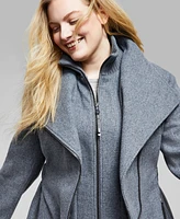 Calvin Klein Womens Plus Belted Asymmetric Wrap Coat, Created for Macys